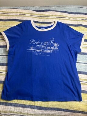 Old Navy Blue Relax Graphic Ringer Tee with White Trim -325sku